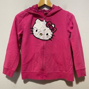 Hello Kitty Hoodie Full Zip Up Sweatshirt Pink Girls Sz Large Embroidered Plaid